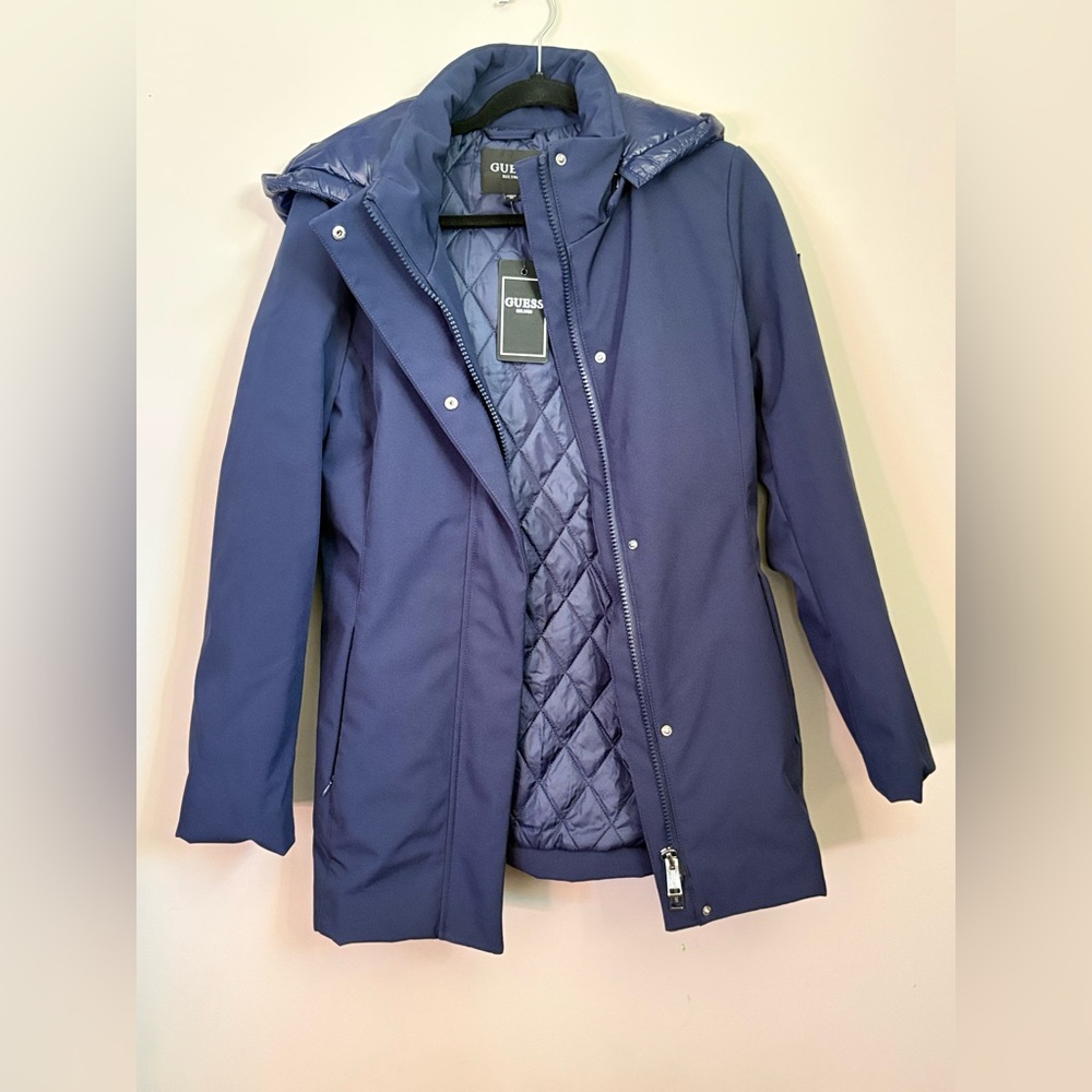 Guess Softshell Hooded Jacket Medium Blackened Blue - Picture 3 of 10